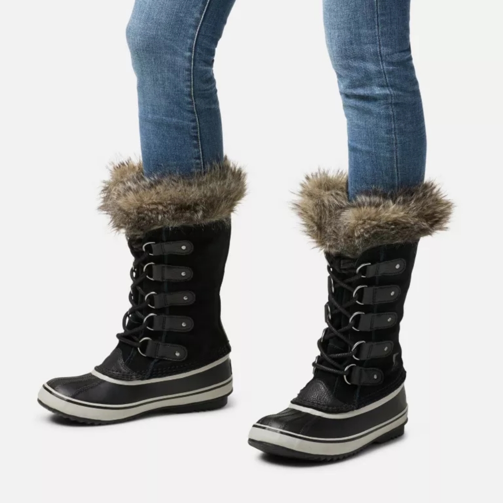 NWT SOREL Joan of Arctic Faux Fur Waterproof Snow Boot in Black/Quarry size 8